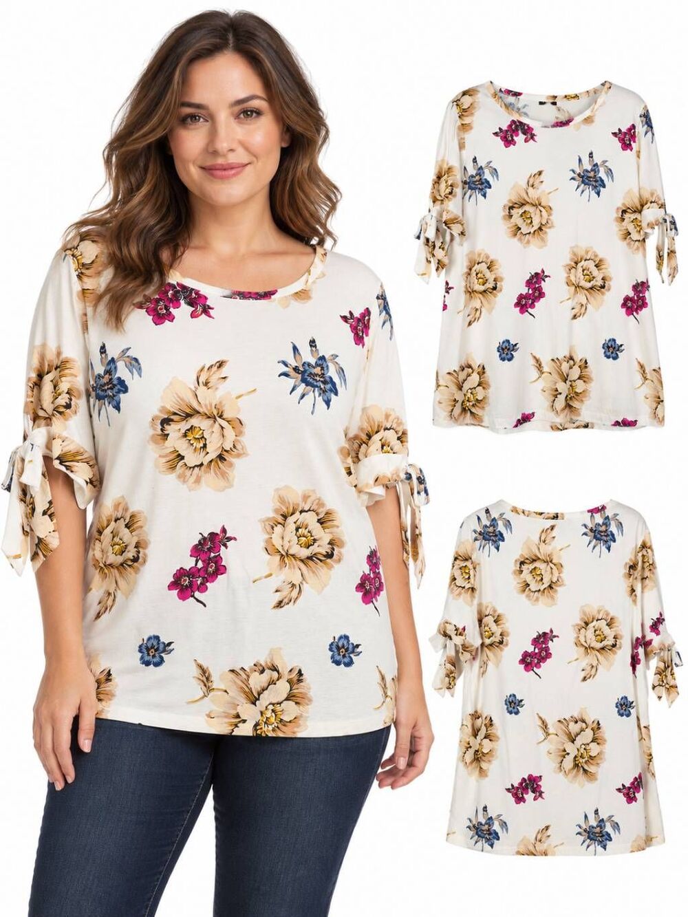 Ann Taylor Factory XL Ivory Floral Cotton Tie Sleeve Top